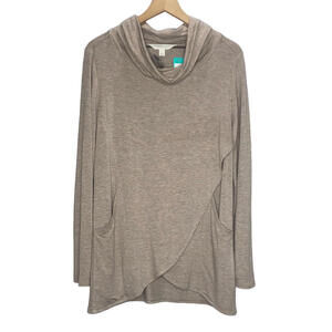 Magnolia Grace Paedia Tulip Hem Cowl Neck French Terry Knit Top Large Tan New